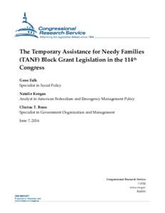 The Temporary Assistance for Needy Families (TANF) Block Grant Legislation in the 114th Congress