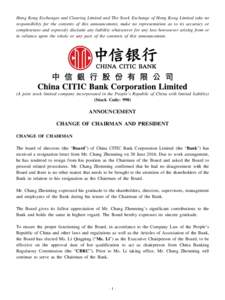 Economy of China / Economy of Asia / CITIC Group / Economy of Hong Kong / Hang Seng Index Constituent Stocks / Chang Zhenming / China Construction Bank / CITIC Bank International / Bank of China / China CITIC Bank / Bank of Communications / CITIC Pacific