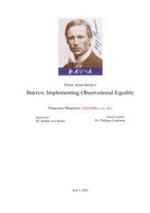 Final year project  Bertus: Implementing Observational Equality