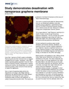Study demonstrates desalination with nanoporous graphene membrane