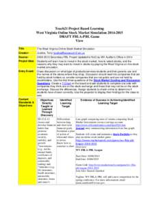 Teach21 Project Based Learning West Virginia Online Stock Market Simulation[removed]DRAFT FBLA-PBL Game View Title