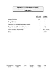 CHAPTER I: BUDGET DOCUMENT CONTENTS SECTION  PAGE(S)