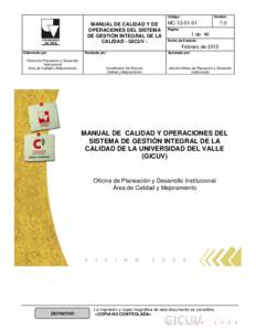 Código:  MANUAL DE CALIDAD Y DE OPERACIONES DEL SISTEMA DE GESTIÓN INTEGRAL DE LA CALIDAD - GICUV -