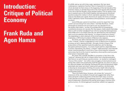 Introduction: Critique of Political Economy Frank Ruda and Agon Hamza