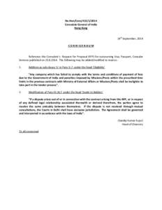 No.Hon/Cons[removed]Consulate General of India Hong Kong 24th September, 2014 CORRIGENDUM