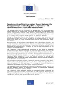 EUROPEAN COMMISSION  PRESS RELEASE Luxembourg, 20 October[removed]Fourth meeting of the Cooperation Council between the