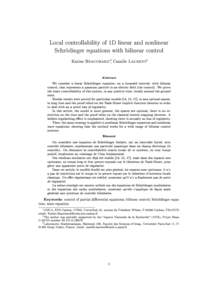 Local controllability of 1D linear and nonlinear Schrödinger equations with bilinear control Karine Beauchard∗†
