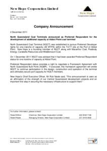 Microsoft Word - NHCL Company Announcement - 02 Dec 2011 Preferred Respondent at Abbot Point.doc