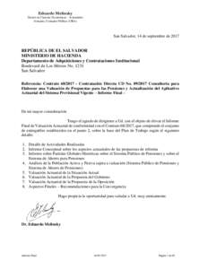 Eduardo Melinsky Doctor en Ciencias Económicas - Actuariales Actuario, Contador Público (UBA) San Salvador, 14 de septiembre de 2017