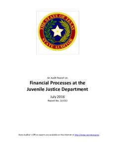 An Audit Report on Financial Processes at the Juvenile Justice Department