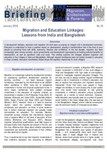 January[removed]No.16 Migration and Education Linkages: Lessons from India and Bangladesh