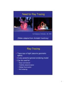 Need for Ray Tracing  Ice Sculptures, Fairbanks, AK, 2002 (Slides adapted from Amitabh Varshney)