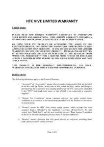 Microsoft Word - HTC VIVE Warranty Statement - USA_English.docx
