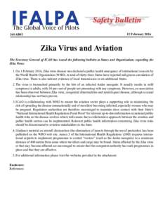 Safety Bulletin 12 February 2016 16SAB02  Zika Virus and Aviation