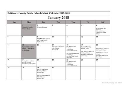 Baltimore County Public Schools Music CalendarJanuary 2018 Sun  7