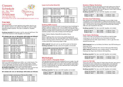 Classes Schedule Jan - May, 2016 Katoomba The Granny SquareWaratah Street,