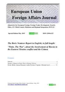 European Union Foreign Affairs Journal eQuarterly for European Foreign, Foreign Trade, Development, Security Policy, EU-Third Country Relations and Regional Integration (EUFAJ)  Special Edition May 2015