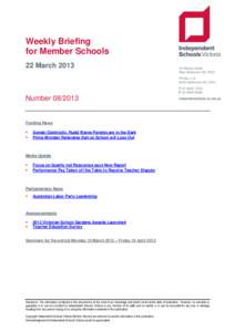 Weekly Briefing for Member Schools 22 March 2013 Number