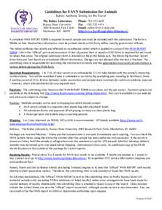 Guidelines for FAVN Submission for Animals Rabies Antibody Testing for Pet Travel The Rabies Laboratory Kansas State University 2005 Research Park Circle Manhattan, KS 66502