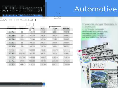 2016 Pricing  Automotive All pricing includes color; black & white discount of 5% All pricing per zone