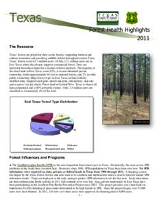 Texas Forest Health Highlights 2011 The Resource Texas’ forests are prized for their scenic beauty, supporting tourism and outdoor recreation and providing wildlife habitat throughout eastern Texas.