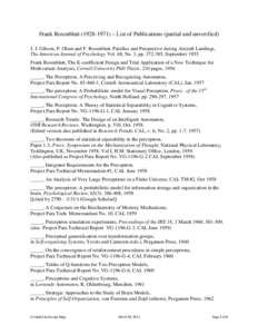 Frank Rosenblatt) – List of Publications (partial and unverified) J. J. Gibson, P. Olum and F. Rosenblatt, Parallax and Perspective during Aircraft Landings, The American Journal of Psychology Vol. 68, No. 3