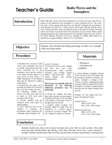 Teacher’s Guide Introduction Objective  Radio Waves and the