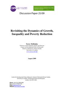 Discussion PaperRevisiting the Dynamics of Growth, Inequality and Poverty Reduction  Terry McKinley