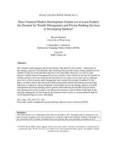 Does Financial Market Development Help Predict Demand for Private Banking and High Net Worth Advisors