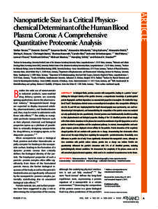 ARTICLE  Nanoparticle Size Is a Critical PhysicochemicalDeterminantoftheHumanBlood Plasma Corona: A Comprehensive Quantitative Proteomic Analysis )