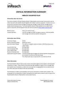 Page 1 of 2  2015_5 CRITICAL INFORMATION SUMMARY INREACH UNLIMITED PLAN