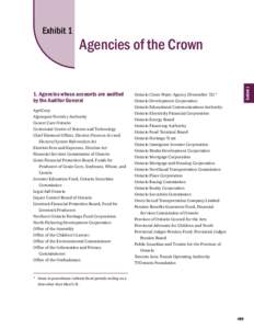 Agencies of the Crown  1.	Agencies whose accounts are audited by the Auditor General AgriCorp Algonquin Forestry Authority