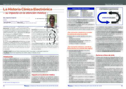 Opinión de Expertos  La Historia Clínica Electrónica – su impacto en la atención médica – Dra. Selene Indarte Médico