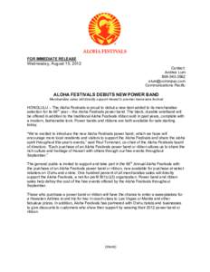 FOR IMMEDIATE RELEASE  Wednesday, August 15, 2012 Contact: Andrea Lum[removed]