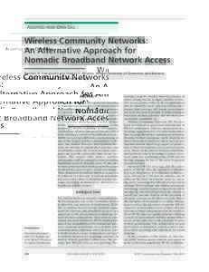 Wireless networking / Wireless / Information and communications technology / Computing / Local area networks / Athens Wireless Metropolitan Network / Wireless LAN / Wireless mesh network / Wireless community network / Mesh networking / Wi-Fi / Wireless access point