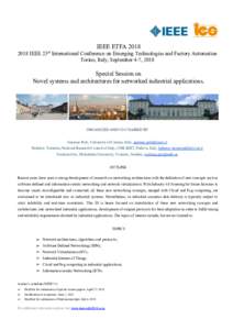 IEEE ETFA 2018 rd​ 2018 IEEE 23​ International Conference on Emerging Technologies and Factory Automation Torino, Italy, September 4-7, 2018