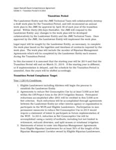 Upper Klamath Basin Comprehensive Agreement Exhibit K – Transition Period[removed]Transition Period The Landowner Entity and the JME Technical Team will collaboratively develop a draft work plan for the Transition Per
