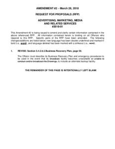 AMENDMENT #2 – March 28, 2018 REQUEST FOR PROPOSALS (RFP) ADVERTISING, MARKETING, MEDIA AND RELATED SERVICES #This Amendment #2 is being issued to amend and clarify certain information contained in the