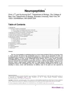 Neuropeptides* Chris Li1§, and Kyuhyung Kim2, 1Department of Biology, City College of New York 2Department of Biology, Brandeis University, New York, NYUSAWaltham, MAUSA  Table of Contents