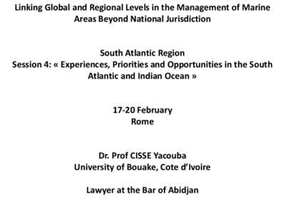 Linking Global and Regional Levels in the Management of Marine Areas Beyond National Jurisdiction South Atlantic Region Session 4: « Experiences, Priorities and Opportunities in the South Atlantic and Indian Ocean » 17