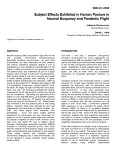 Subject Effects Exhibited in Human Posture in Neutral Buoyancy and Parabolic Flight Julianne Zimmerman Payload Systems Inc.