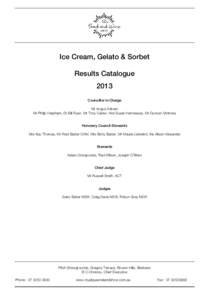 Ice Cream, Gelato & Sorbet Results Catalogue 2013 Councillor in Charge Mr Angus Adnam Mr Philip Harpham, Dr Bill Ryan, Mr Tony Carew, Mrs Susan Hennessey, Mr Duncan McInnes