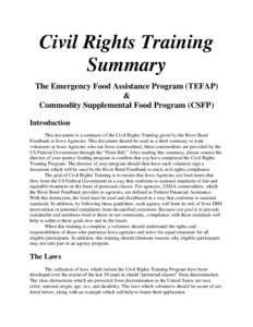 Civil Rights Training Summary The Emergency Food Assistance Program (TEFAP) & Commodity Supplemental Food Program (CSFP) Introduction