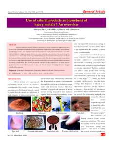 Natural Product Radiance, Vol. 7(2), 2008, pp[removed]General Article Use of natural products as biosorbent of heavy metals ó An overview