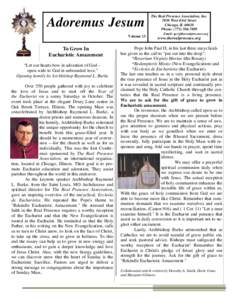 Adoremus Jesum Volume 13, To Grow In Eucharistic Amazement “Let our hearts bow in adoration of God –