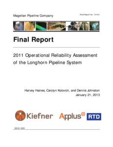 Magellan Pipeline Company  Final Report NoFinal Report 2011 Operational Reliability Assessment