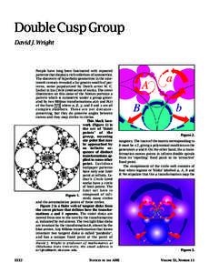 Double Cusp Group David J. Wright People have long been fascinated with repeated patterns that display a rich collection of symmetries. The discovery of hyperbolic geometries in the nineteenth century revealed a far grea
