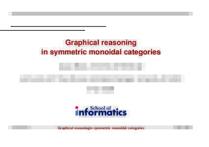 Graphical reasoning in symmetric monoidal categories Lucas Dixon, University of Edinburgh Joint work with: Ross Duncan and Aleks Kissinger, University of Oxford 5 Nov 2009