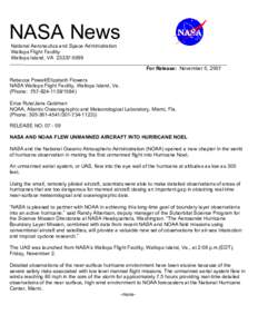 Microsoft Word - 09 NASA and NOAA Flying Unmanned Aircraft Into Hurricane Noel.doc