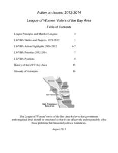 Action on Issues, League of Women Voters of the Bay Area Table of Contents League Principles and Member Leagues  2